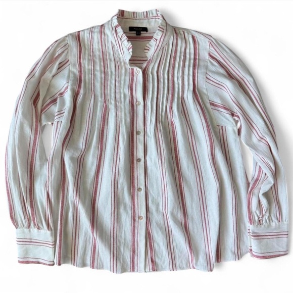 NWOT Massimo Dutti Red White Button Down Shirt Blouse Size 10 - Picture 1 of 5